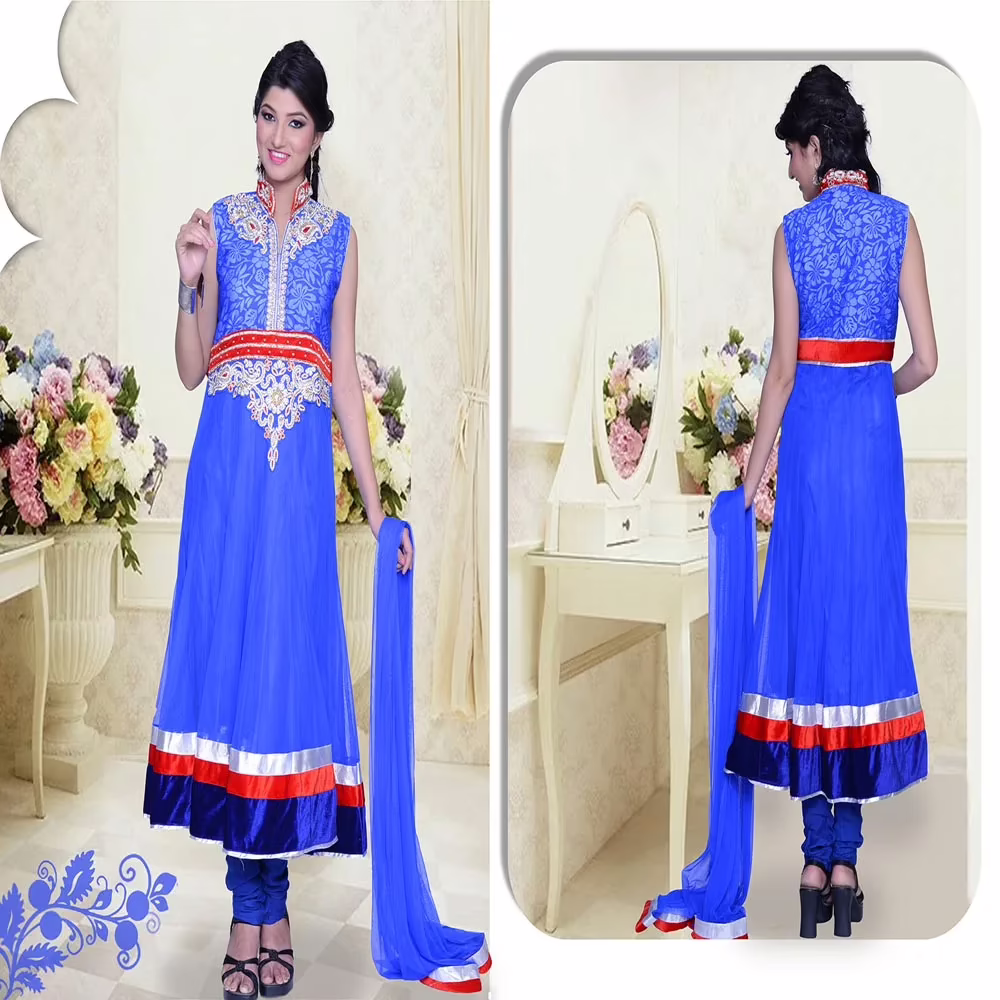 Pazaar Pankhuri Dodger Blue Embroidered Party Anarkali Kameez - Image 2