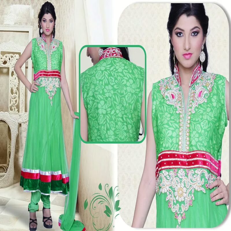 Pazaar Pankhuri Jade Green Embroidered Party Anarkali Kameez