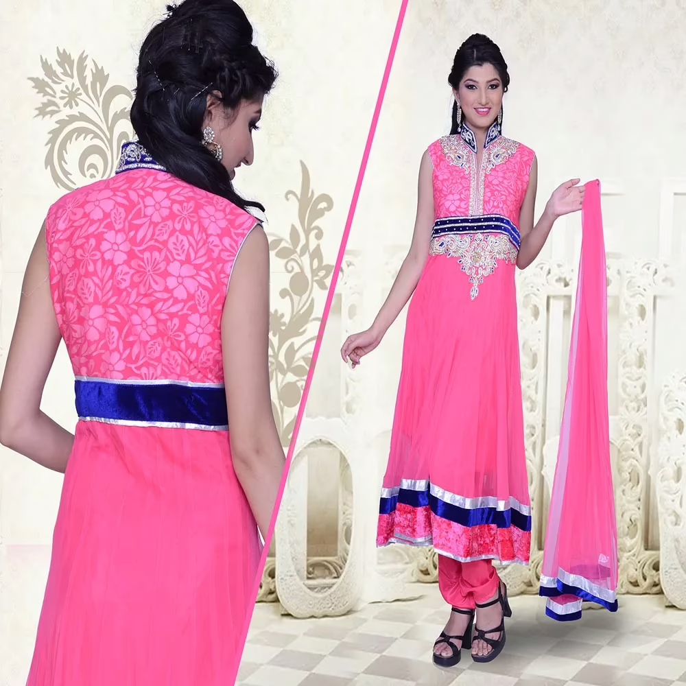 Pazaar Pankhuri Rose Pink Embroidered Party Anarkali Kameez