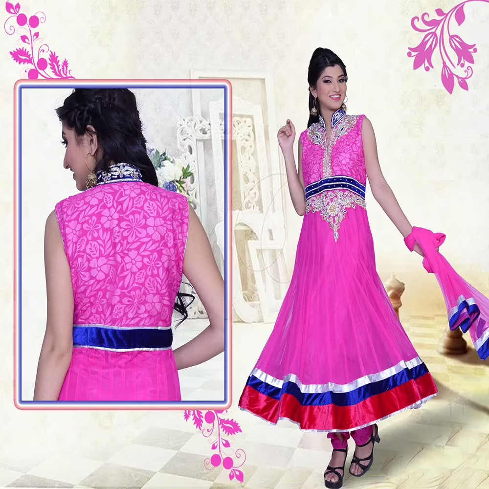 Pazaar Pankhuri Fuchsia Pink Embroidered Party Anarkali Kameez - Image 2