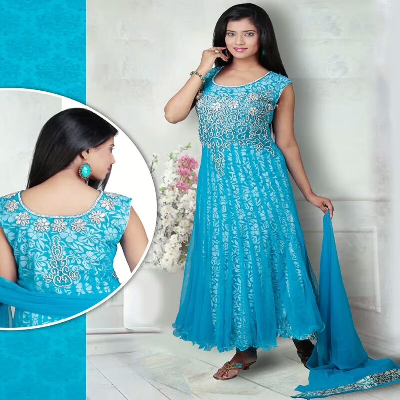 Pazaar Angel Dodger Blue Embroidered Festival Anarkali Churidar Kameez