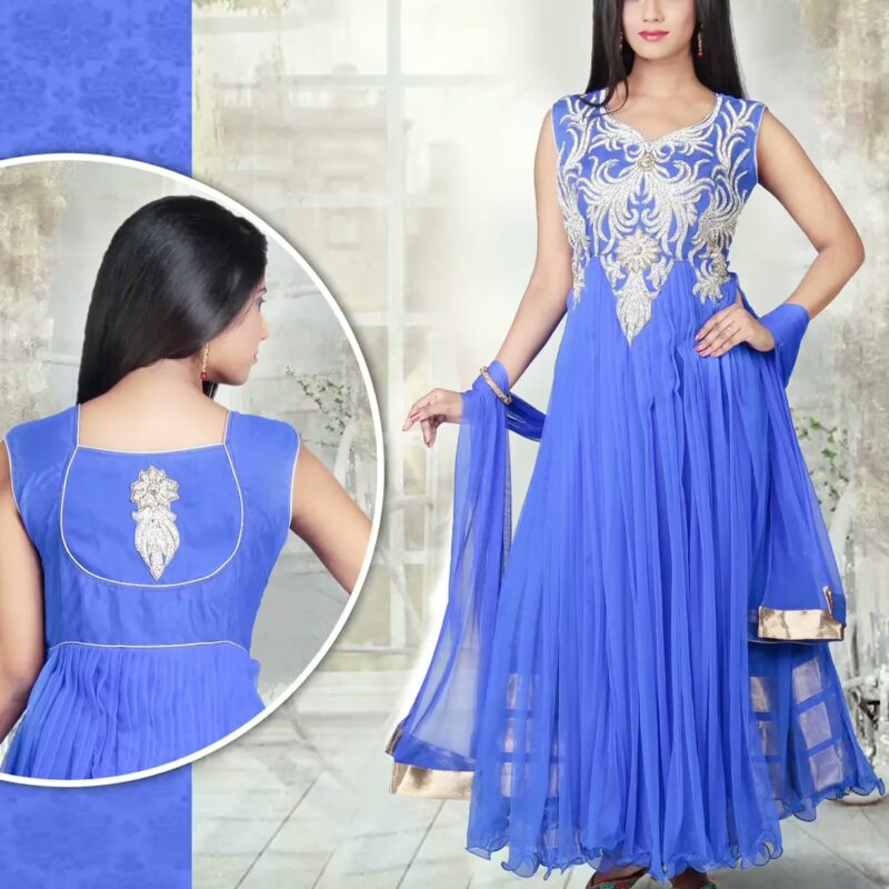 Pazaar Angel Royal Blue Embroidered Festival Anarkali Churidar Kameez
