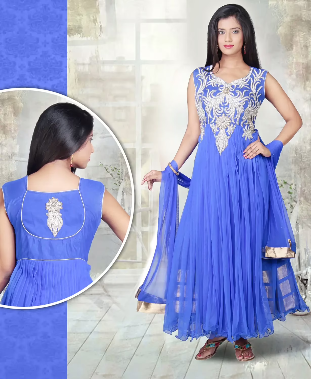 Pazaar Angel Royal Blue Embroidered Festival Anarkali Churidar Kameez