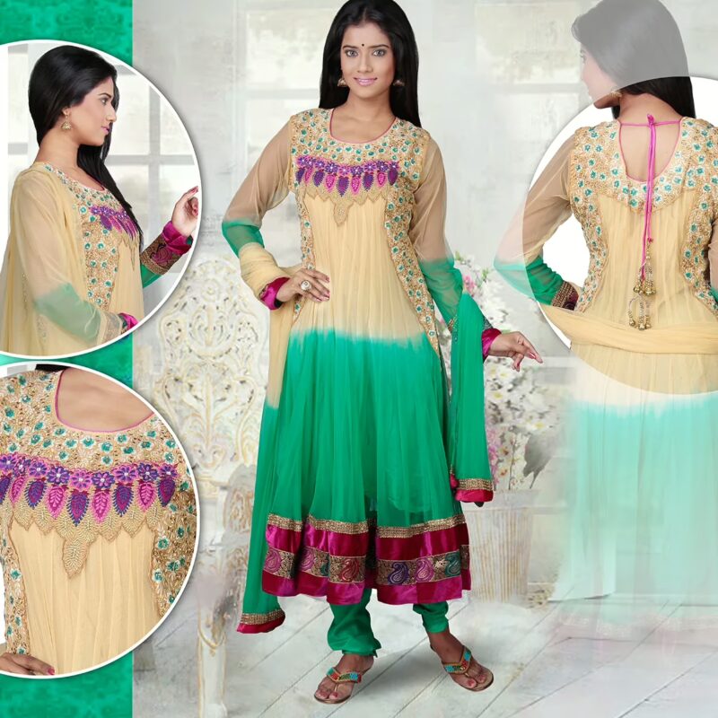 Pazaar Angel Cream Embroidered Festival Anarkali Churidar Kameez