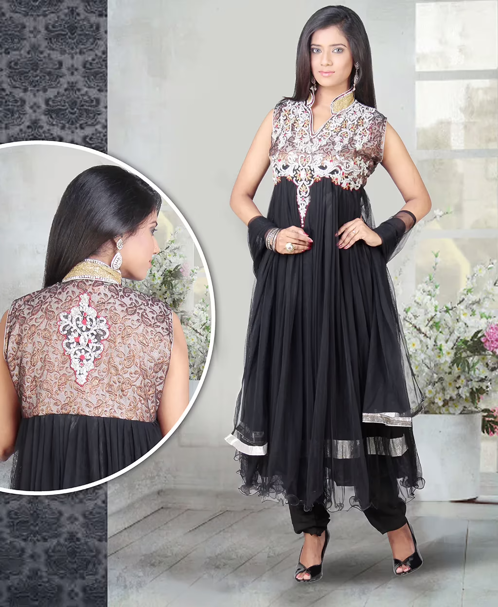 Pazaar Angel Black Embroidered Festival Anarkali Churidar Kameez