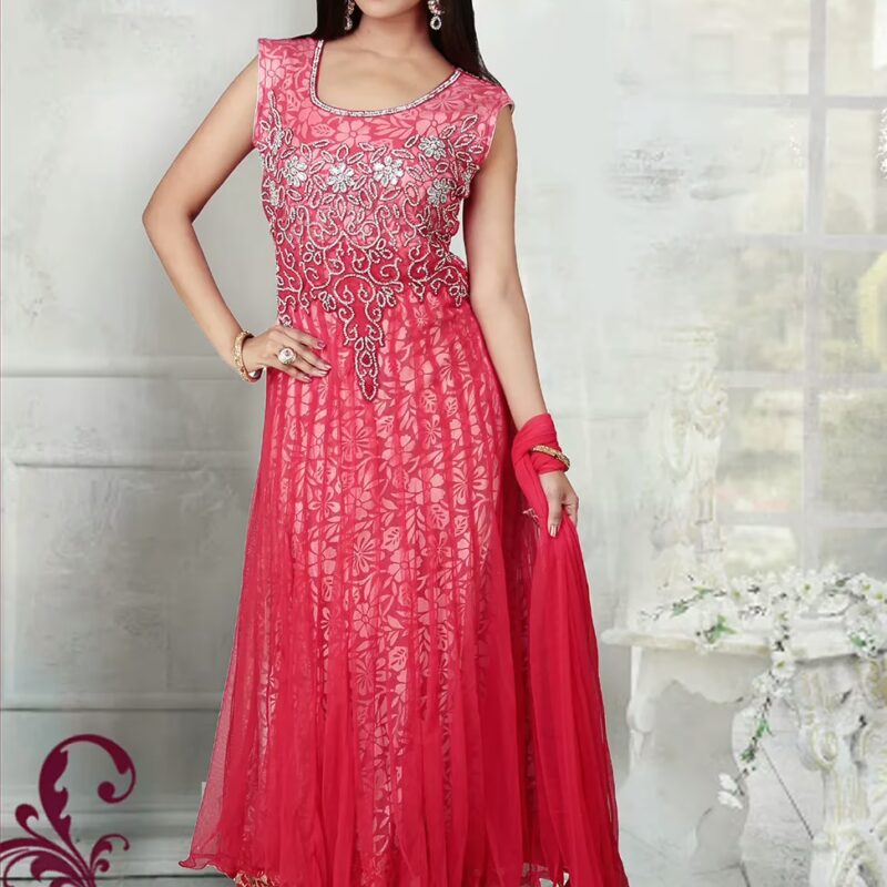 Pazaar Angel Rose-madder Red Embroidered Festival Anarkali Churidar Kameez