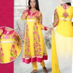 Pazaar Angel Maize Yellow Embroidered Festival Anarkali Churidar Kameez