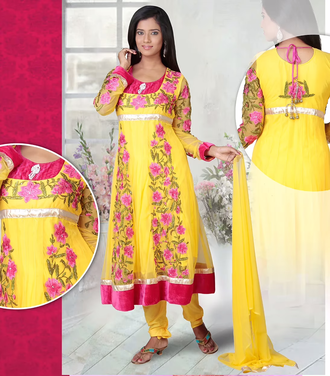 Pazaar Angel Maize Yellow Embroidered Festival Anarkali Churidar Kameez