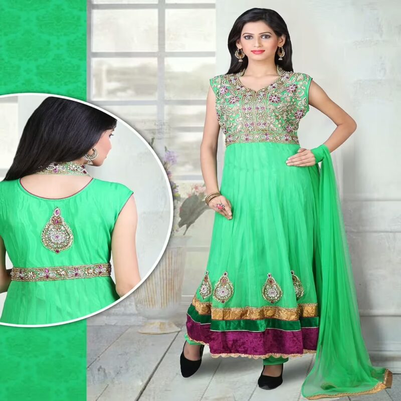 Pazaar Angel Jade Green Embroidered Festival Anarkali Churidar Kameez