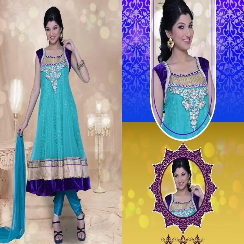 Pazaar Prakriti Anarkali Turquoise Blue Embroidered Festival Kameez