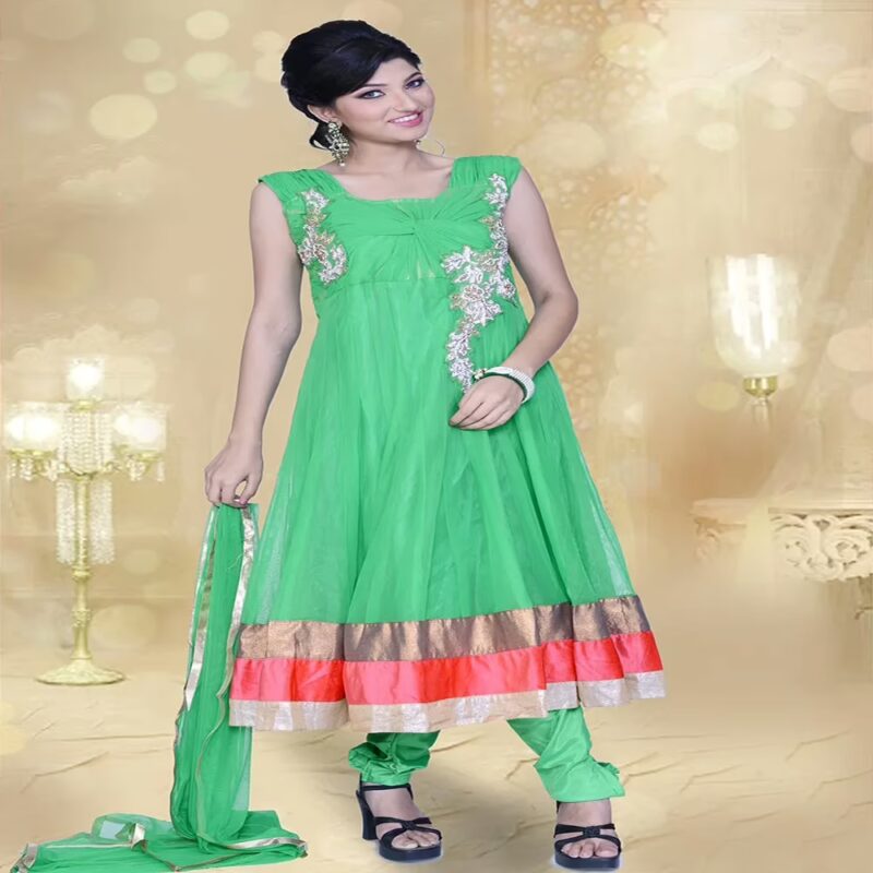 Pazaar Prakriti Anarkali Deep Lime Green Embroidered Festival Kameez