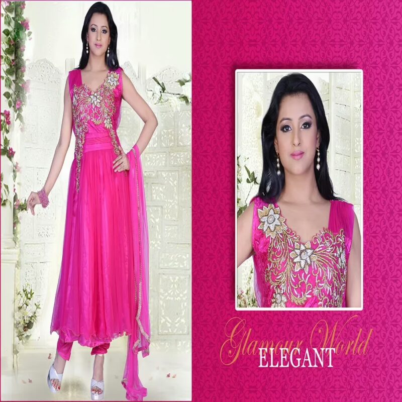 Pazaar Prakriti Anarkali Deep Pink Embroidered Festival Kameez