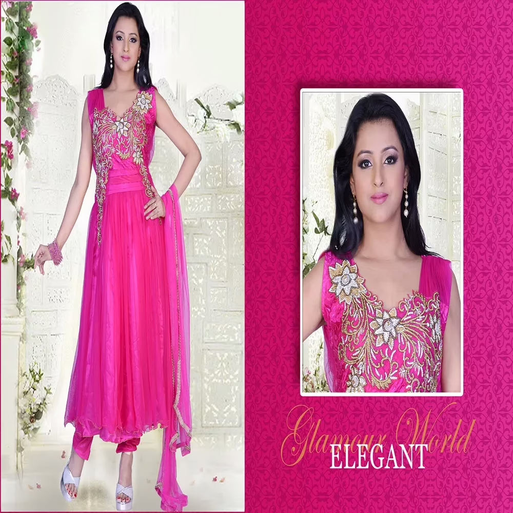 Pazaar Prakriti Anarkali Deep Pink Embroidered Festival Kameez
