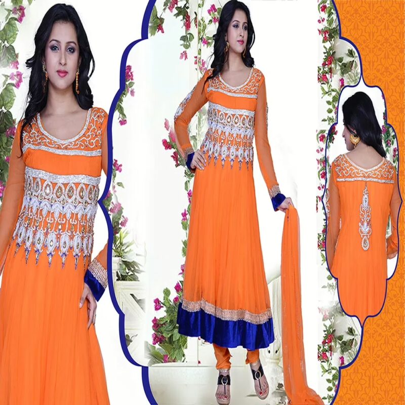 Pazaar Prakriti Anarkali Coral Orange Embroidered Festival Kameez