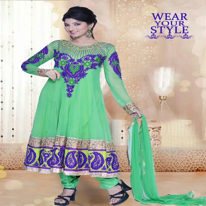 Pazaar Prakriti Anarkali Jade Green Embroidered Festival Kameez