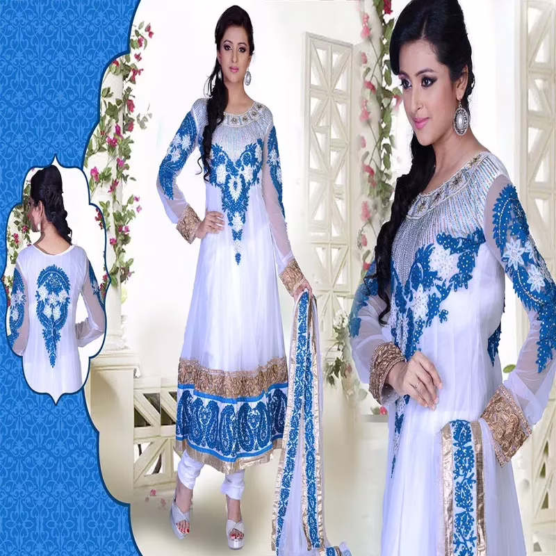 Pazaar Prakriti Anarkali Off-white Embroidered Festival Kameez