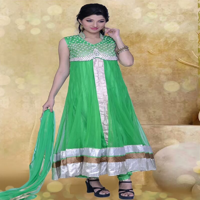 Pazaar Prakriti Anarkali Deep Lime Green Embroidered Festival Kameez