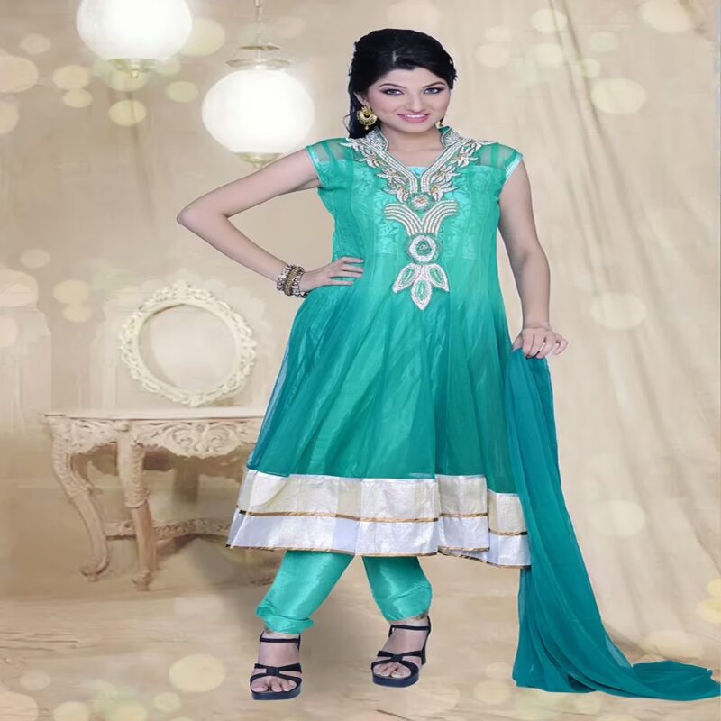 Pazaar Prakriti Anarkali Persian Green Embroidered Festival Kameez
