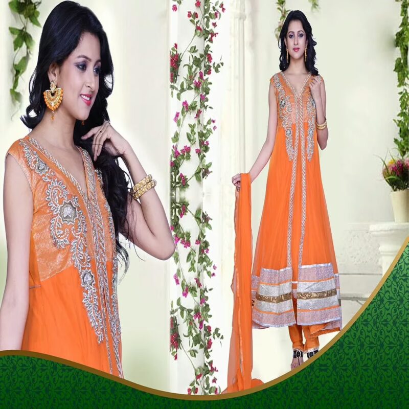 Pazaar Prakriti Anarkali Orange Embroidered Festival Kameez