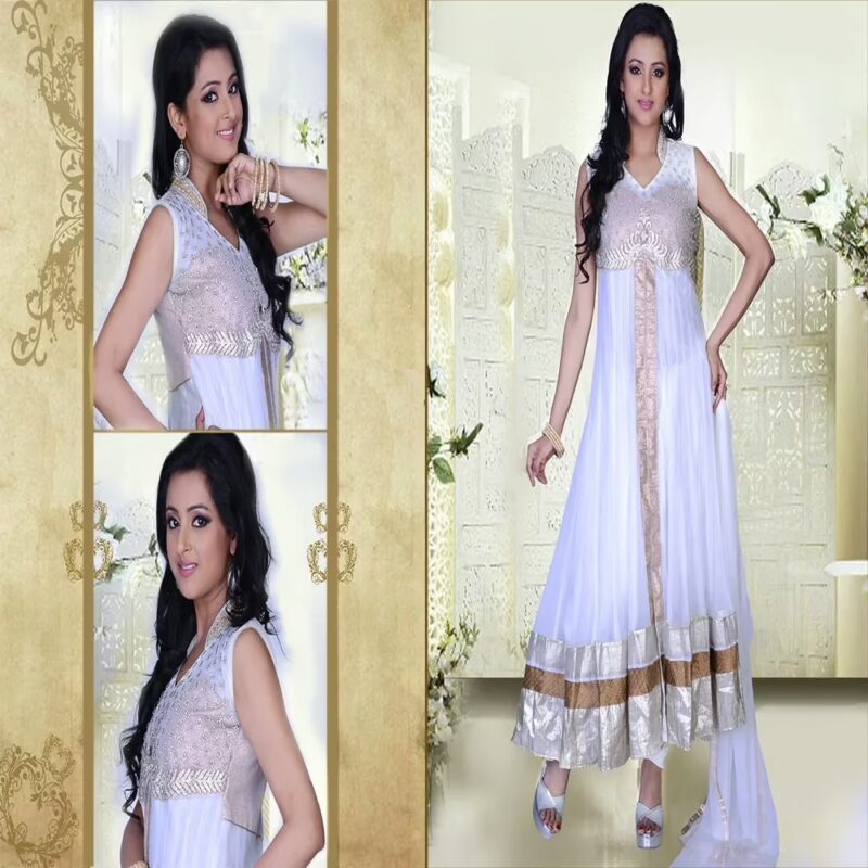 Pazaar Prakriti Anarkali Off-white Embroidered Festival Kameez
