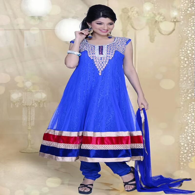 Pazaar Prakriti Anarkali Persian Blue Embroidered Festival Kameez