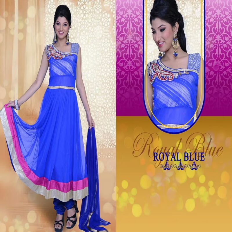 Pazaar Prakriti Anarkali Persian Blue Embroidered Festival Kameez