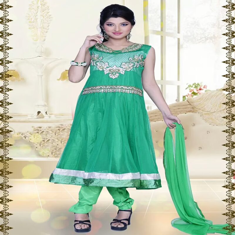 Pazaar Prakriti Anarkali Jungle Green Embroidered Festival Kameez