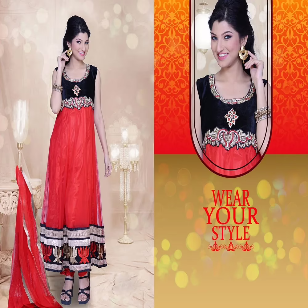 Pazaar Prakriti Anarkali Rose-madder Red Embroidered Festival Kameez - Image 2
