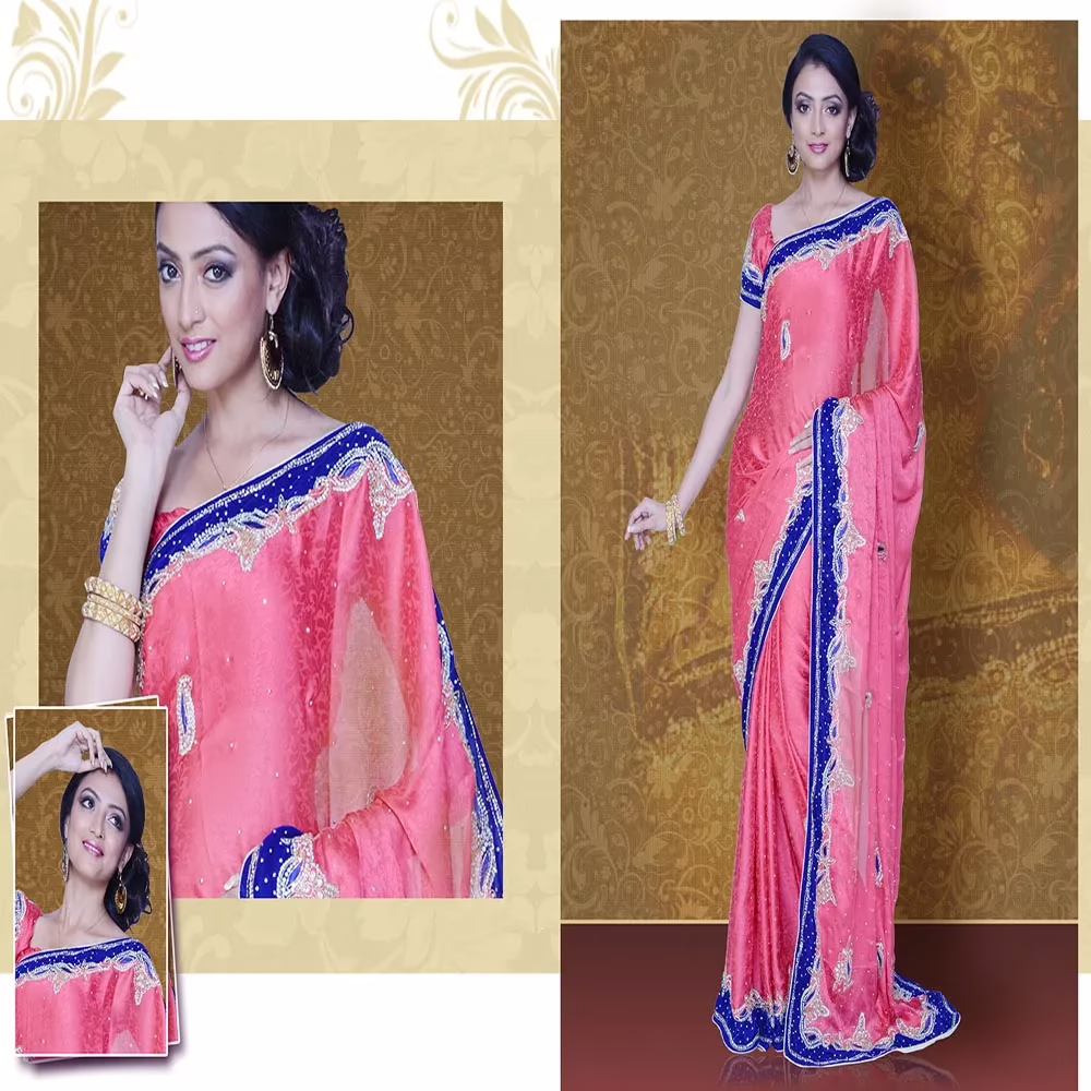 Pazaar Mayuri Brink Pink Embroidered Party Saree - Image 2