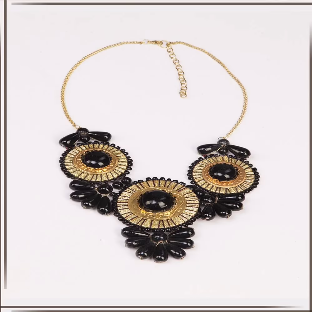 Pazaar Black & Cream Yellow Metal Festival Necklace - Image 2