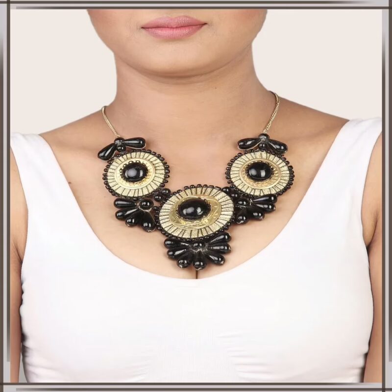 Pazaar Black & Cream Yellow Metal Festival Necklace
