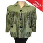 Latest Green Vertical Print Collared Front Buttoned Woolen Coat With Warm Legging Special Offer