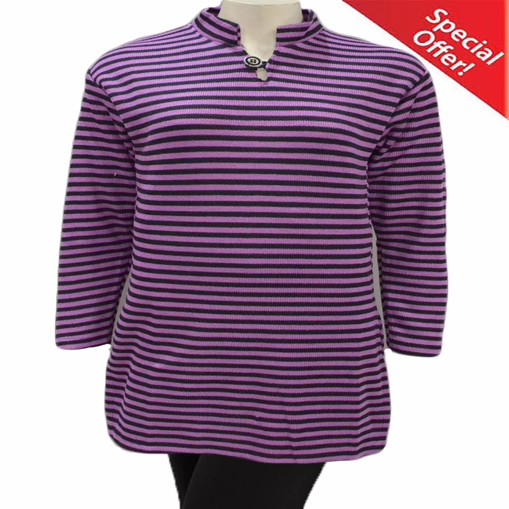 Purple Nehru Collar Black Stripes placket Woolen Kurti with Warm Legging Special Offer
