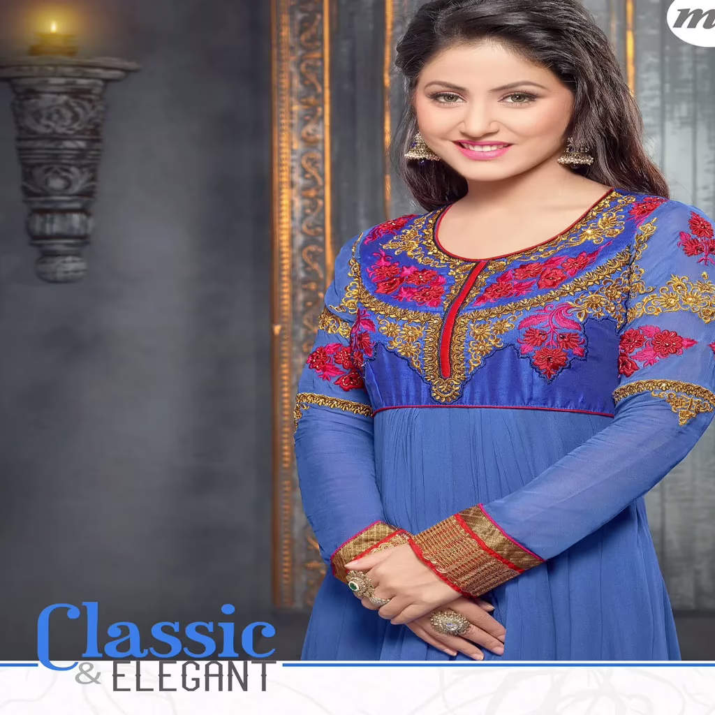 F3 Fashion Light Navy Blue & Pink Embroidered Shaded Long Anarkali Suit - Image 2