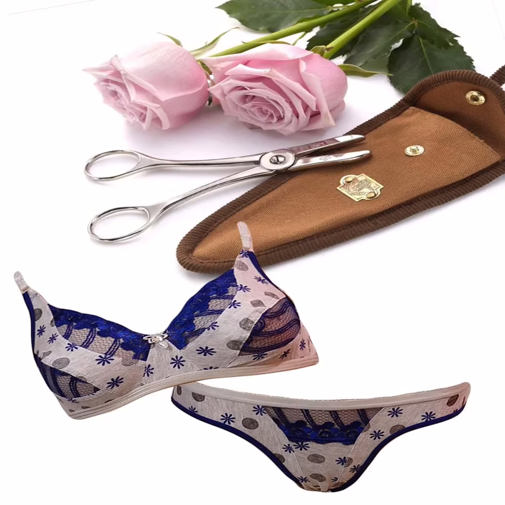Elegant Blue Thread Work Hosiery Lingerie Set - Image 2