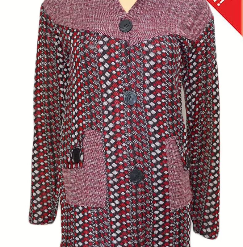 Trendy Maroon Vertical Print Collared Front Buttoned Woolen Coat With Warm Legging Special Offer