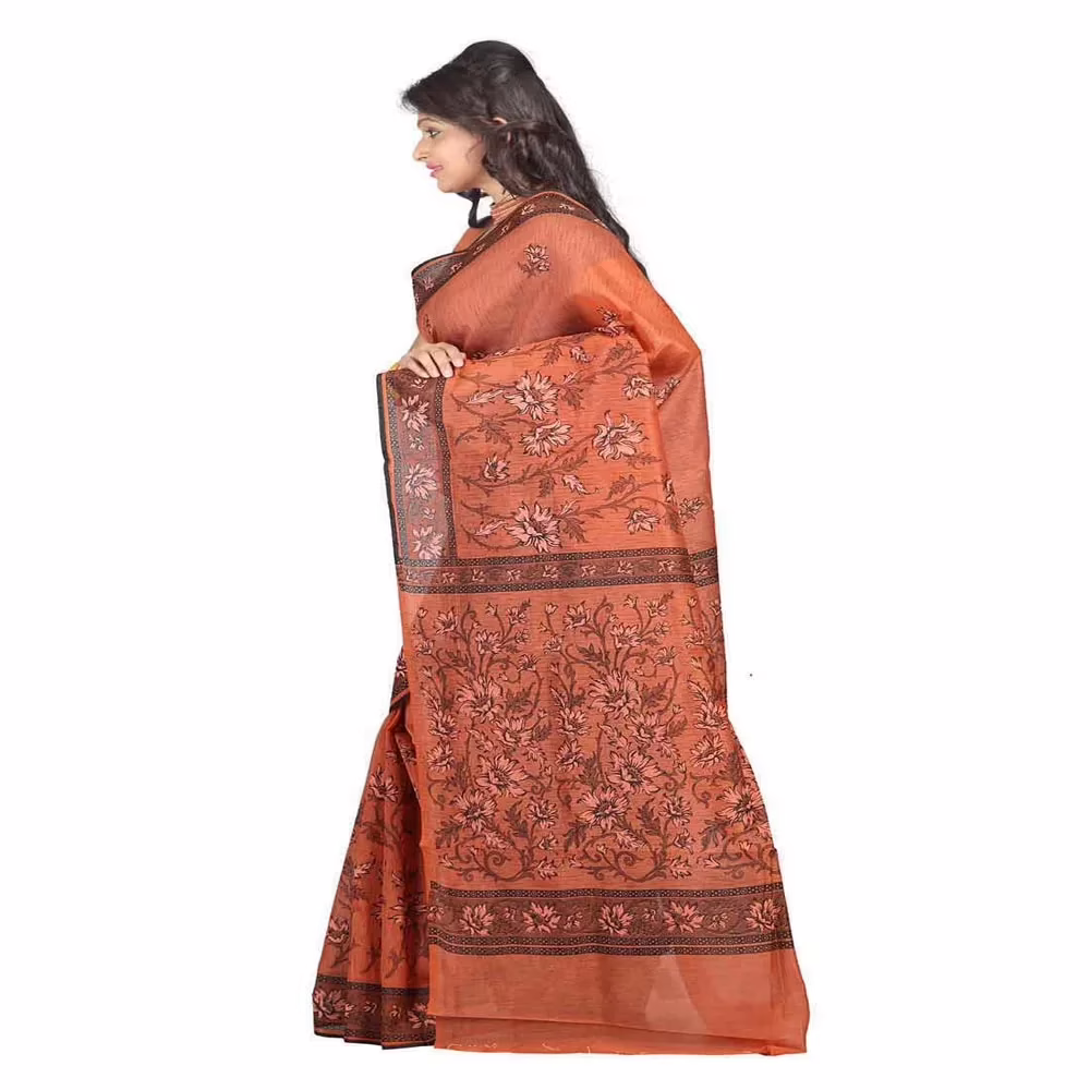 Lookslady Printed Maroon & Black Cotton Saree - Image 3
