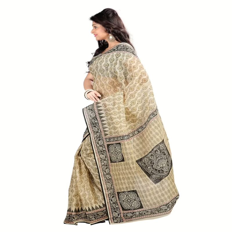 Lookslady Printed Beige & Black Cotton Saree