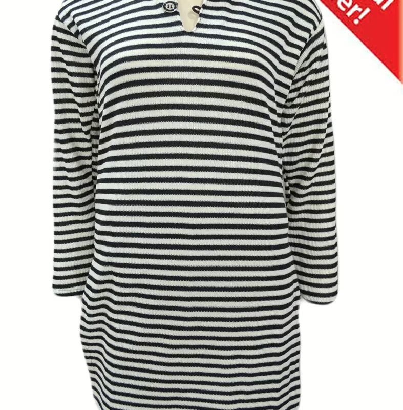 White Nehru Collar Black Stripes placket Woolen Kurti with Warm Legging Special Offer