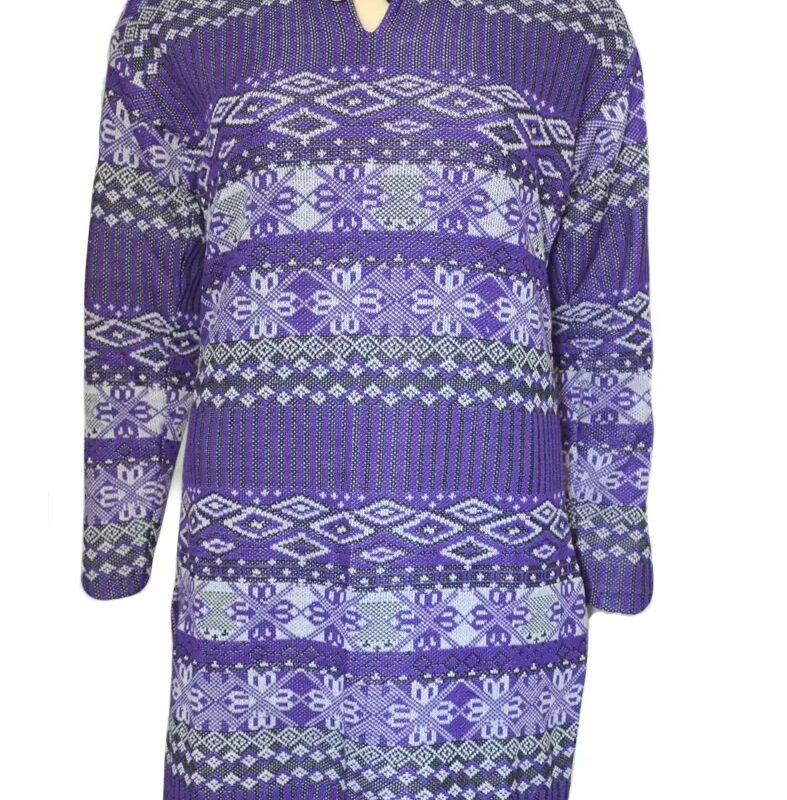 Sensational Purple Printed Buttoned Woolen Kurti