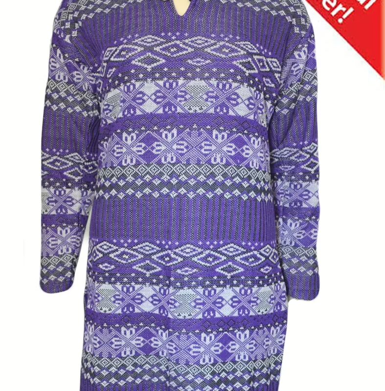 Sensational Purple Printed Buttoned Woolen Kurti With Warm Legging Special Offer