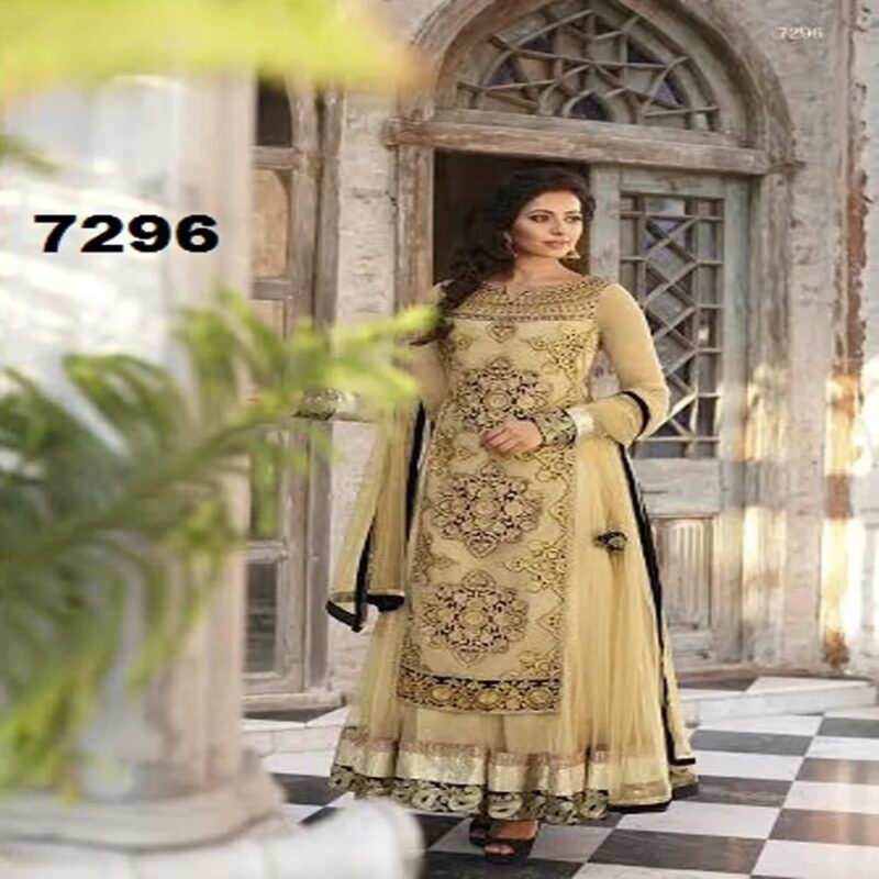 F3 Fashion Cream With Brown Embroidered Work Anarkali Suit