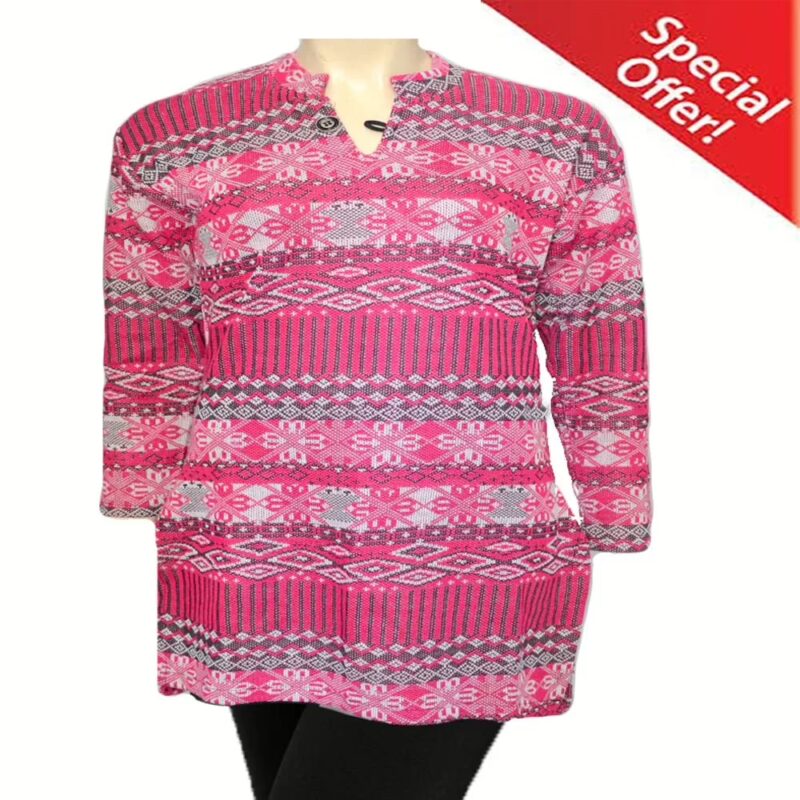 Trendy Pink Nehru Collar Buttoned Woolen Kurti With Warm Legging Special Offer