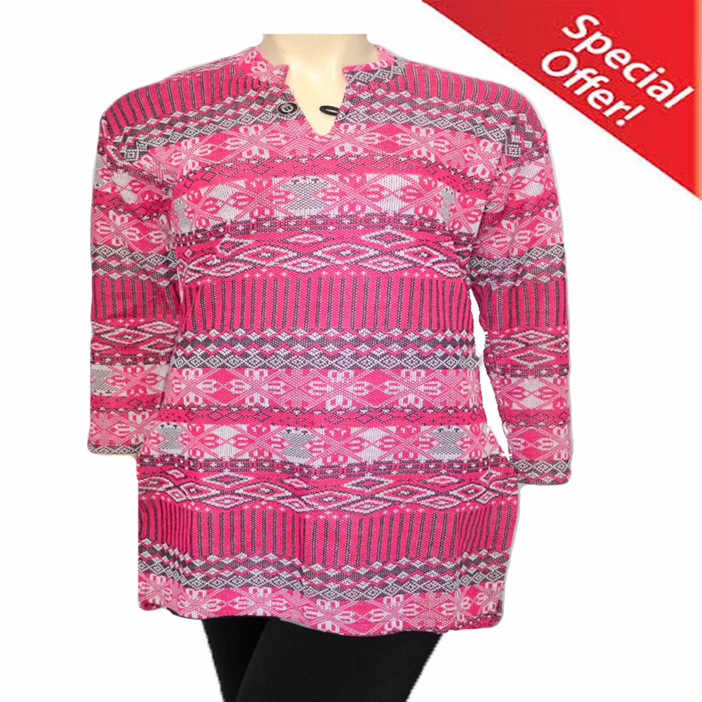 Trendy Pink Nehru Collar Buttoned Woolen Kurti With Warm Legging Special Offer