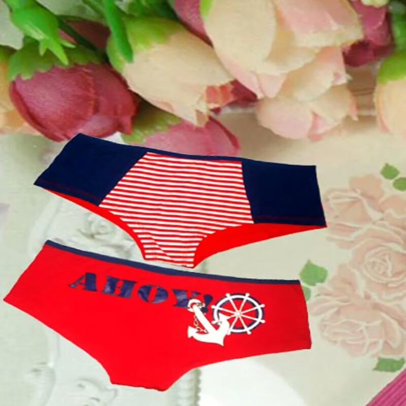 AHOY Print Red White Stripes Blue Panties