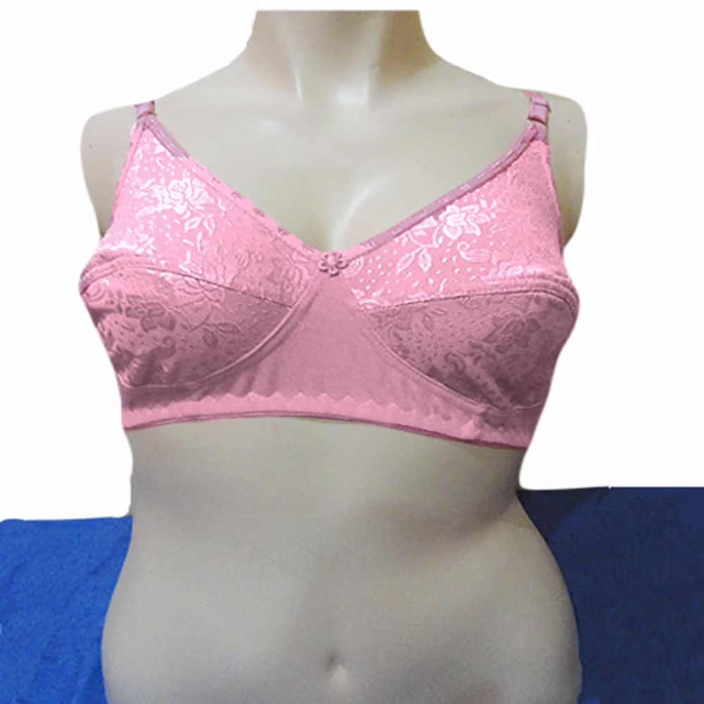 Alluring Baby Pink Embroidered Flower Print Bra - Image 2