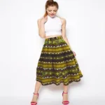 Anthea Crawford Multi-Color Printed Knee Length Cotton Skirt
