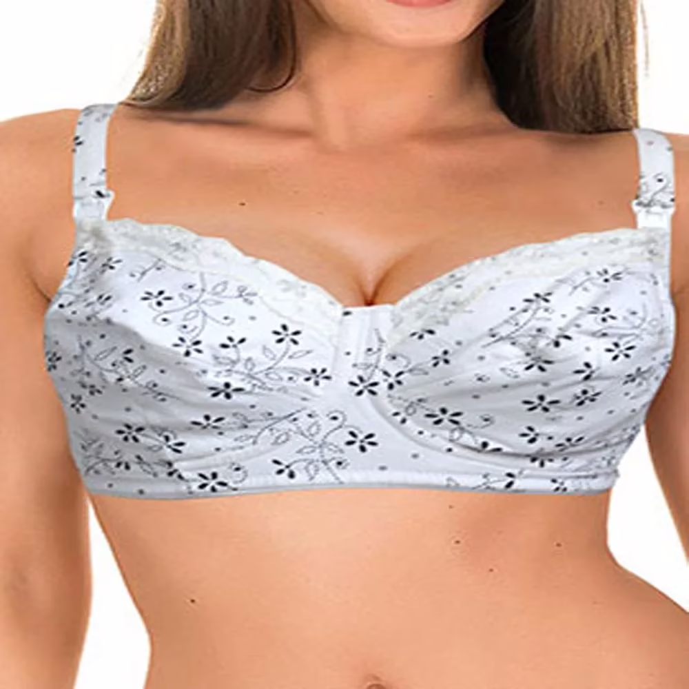 Classy White Printed Non Padded Lace Bra