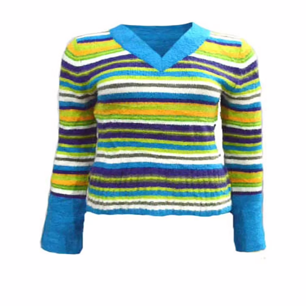 Bamboo Women Knitted V-Neck multi stripe Sweater