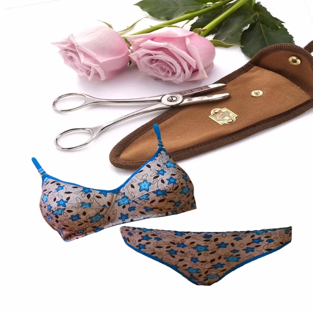 Beguiling Sea Green Flower Print Grey Bridal Bra Panty Set - Image 2